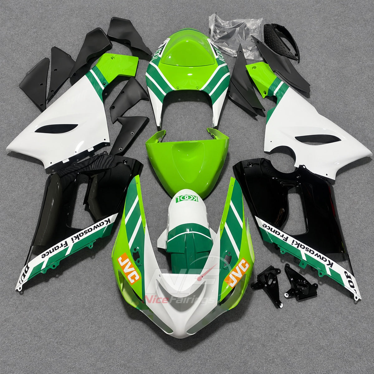 Kawasaki ZX6R 2005-2006 Green white KOOL panels - front view