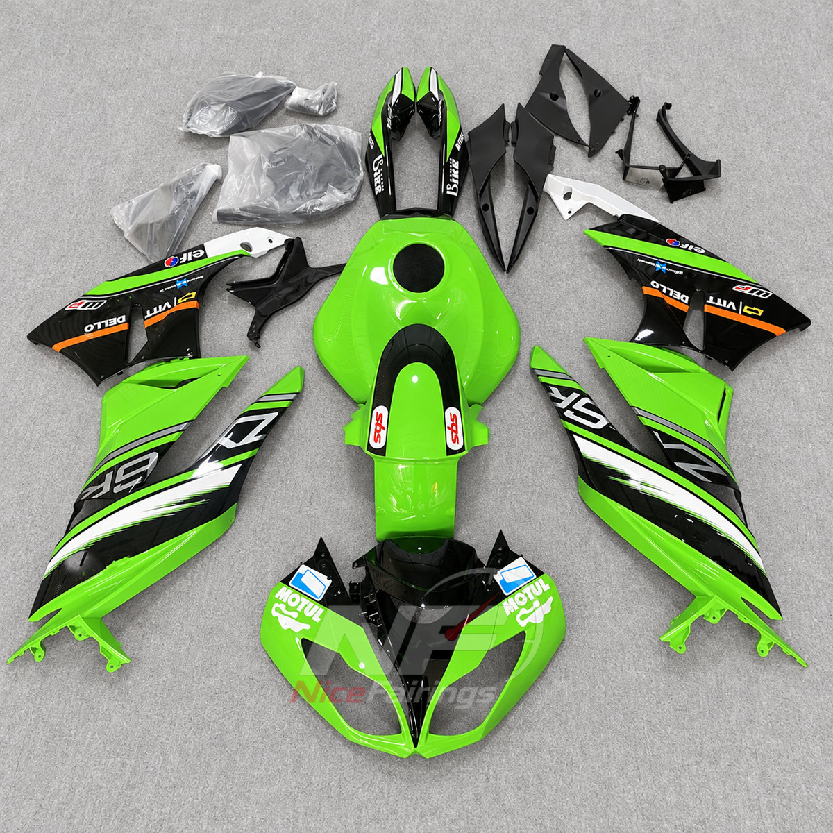 Kawasaki ZX6R 2009-2012 - Green-white linework - paint design NO.4 option image