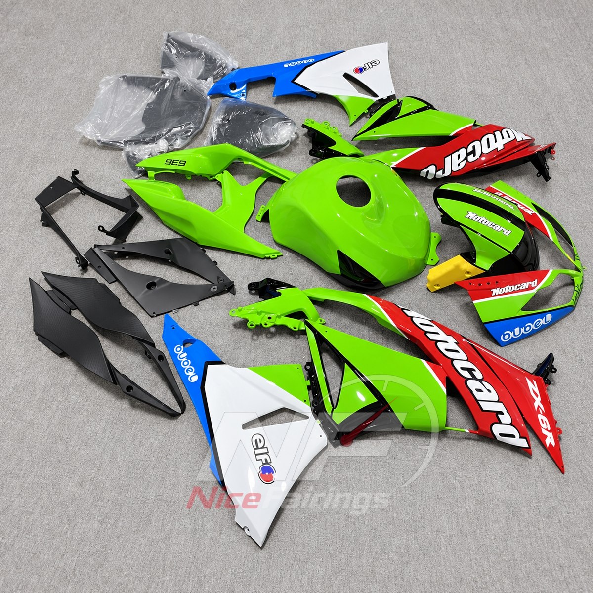 ABS Plastic Fairing Kit Fits 2009-2012 KAWASAKI ZX6R - Replacement Bodywork | NiceFairings - front angle image