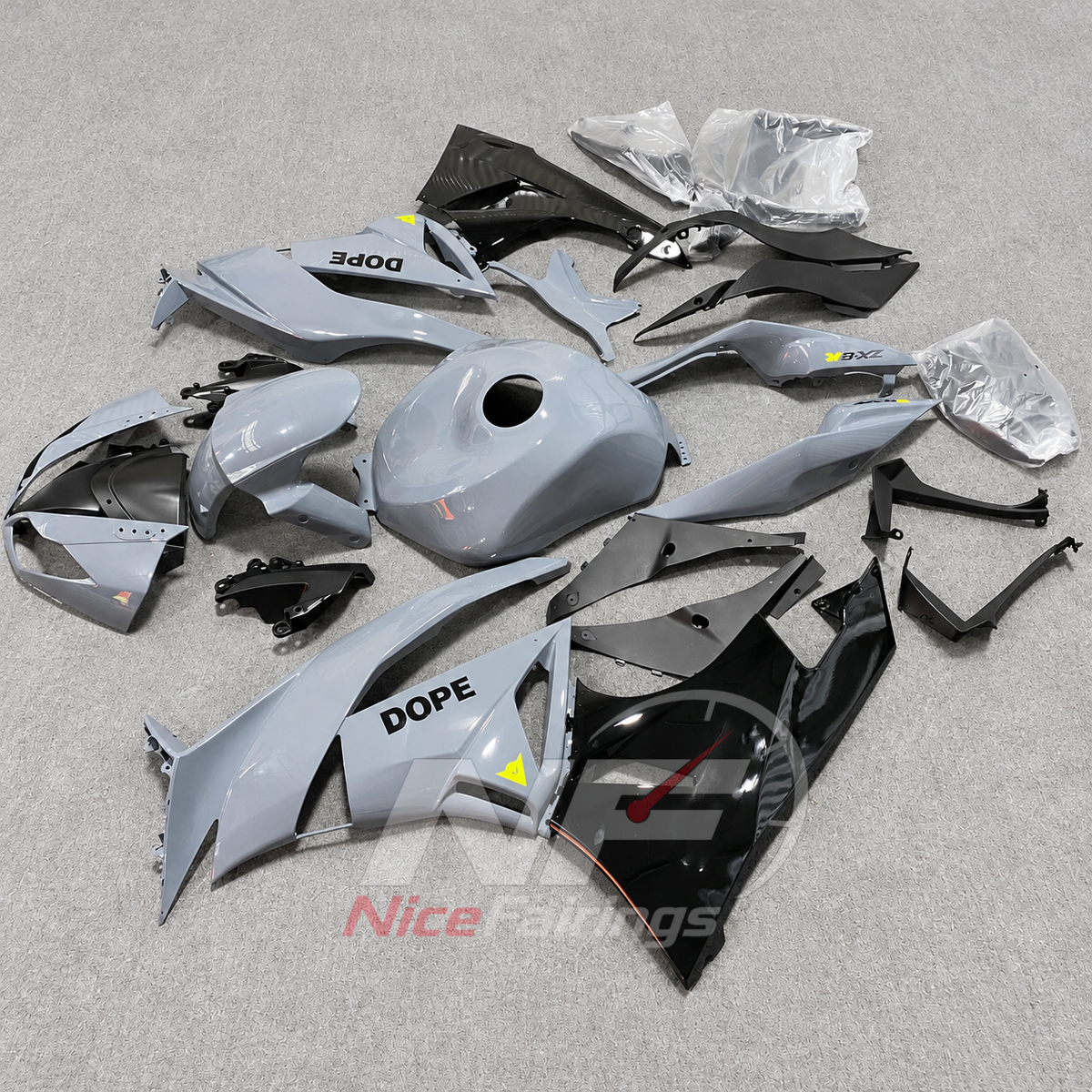 Sportbike Fairing Kit Fits 2009-2012 KAWASAKI ZX6R - ABS Plastic - Gray | NiceFairings - front angle image