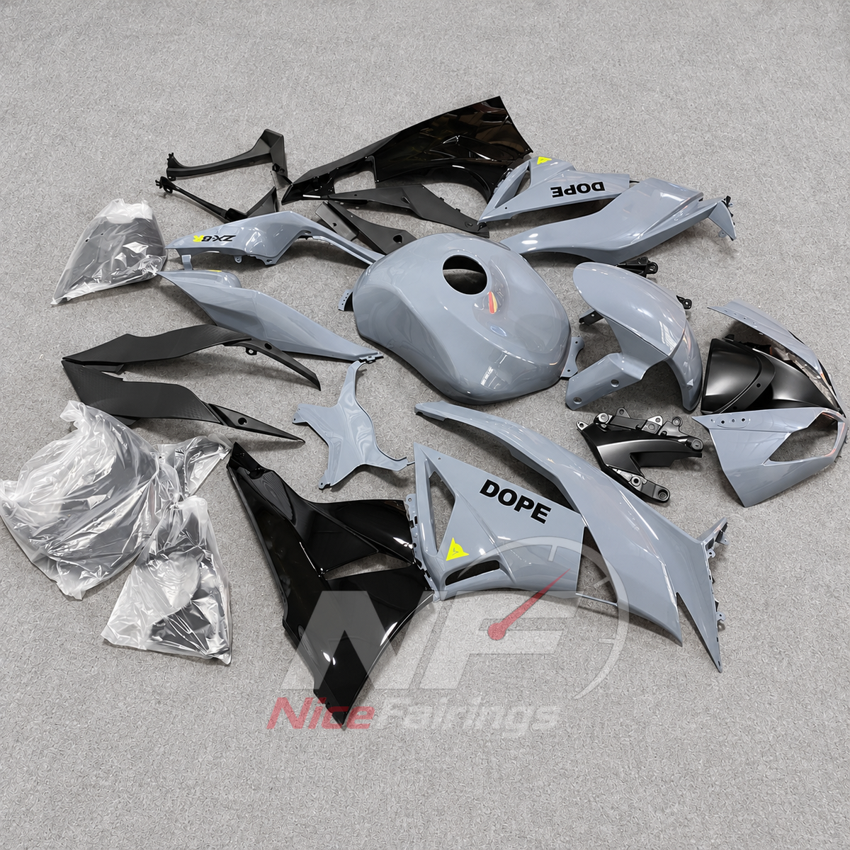 Sportbike Fairing Kit Fits 2009-2012 KAWASAKI ZX6R - ABS Plastic - Gray | NiceFairings - side angle image