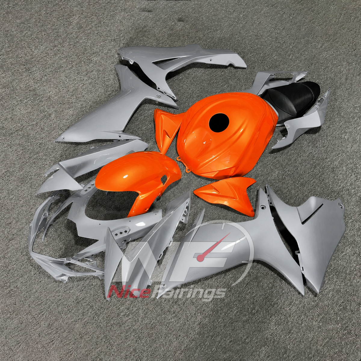 For Suzuki GSX-R600 GSX-R750 K11 2011-2016 Custom Fairings White Orange ABS Sportbike Plastics | NiceFairings - front angle image