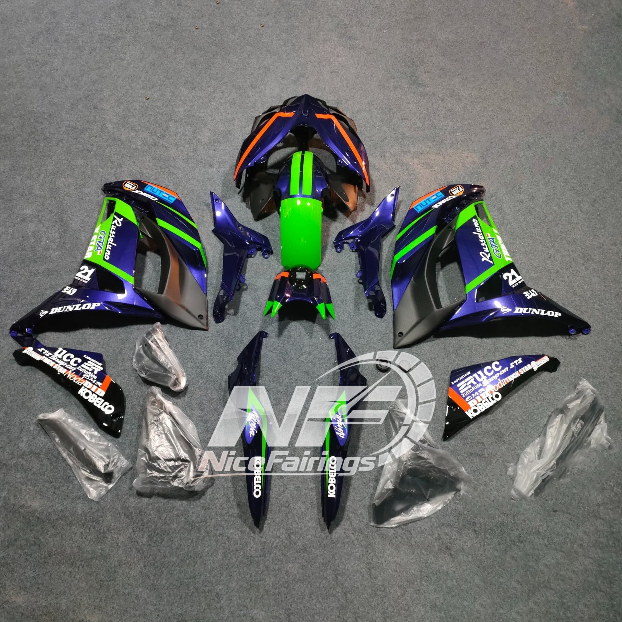 Ninja 650 2017-2019 Painted ABS Fairing Body Kit green blue tank-cover | NiceFairings - front angle image