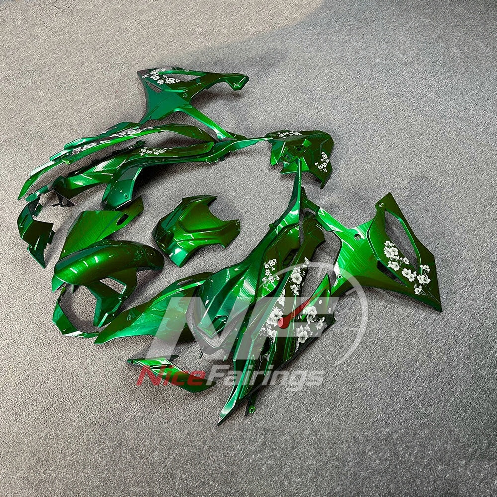 For BMW S1000RR 2023-2024 Green Black Sportbike Fairing Set with Custom Painted Plastics | NiceFairings - front angle image