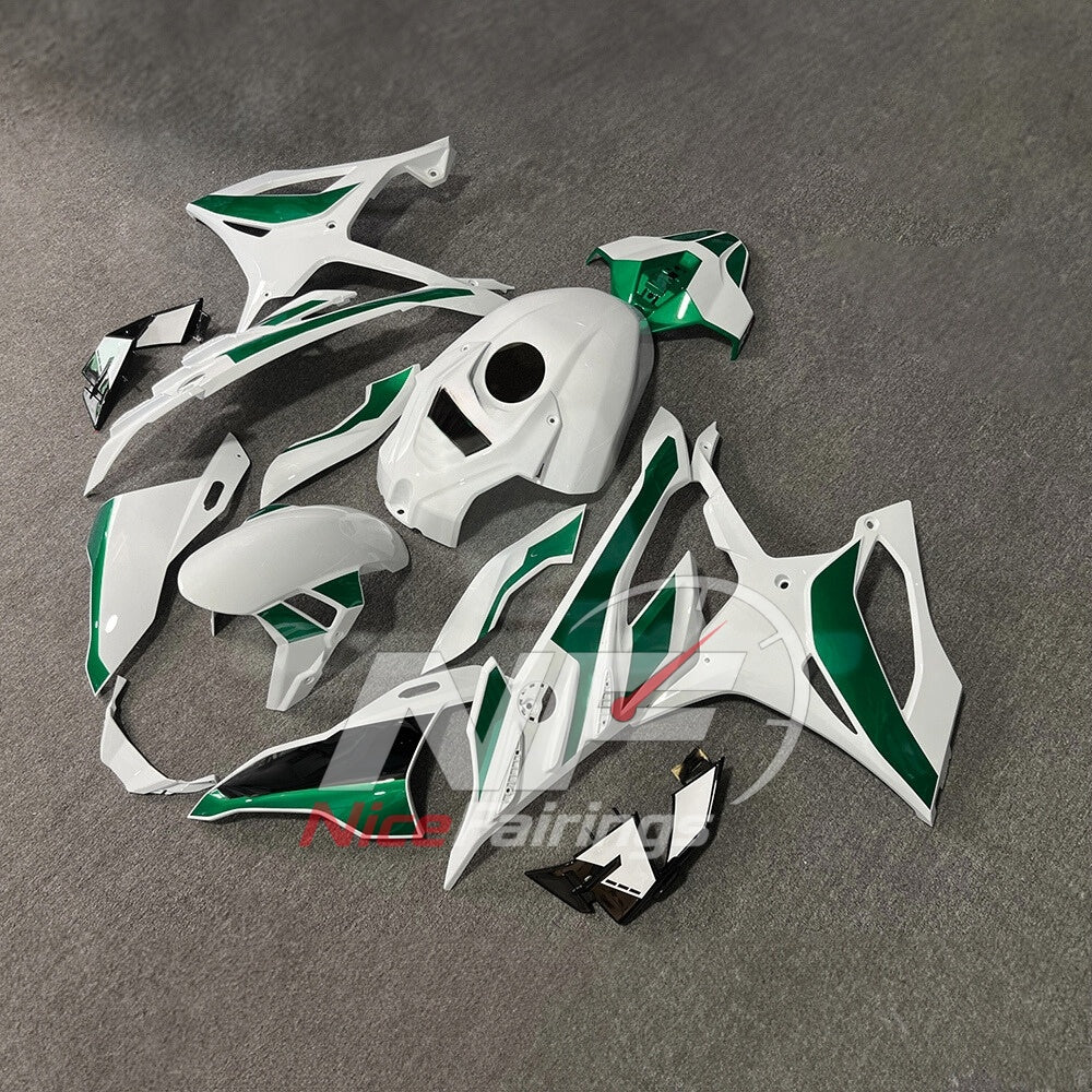 For BMW S1000RR 2023-2024 Green Black Sportbike Fairing Set with Custom Painted Plastics | NiceFairings - front angle image