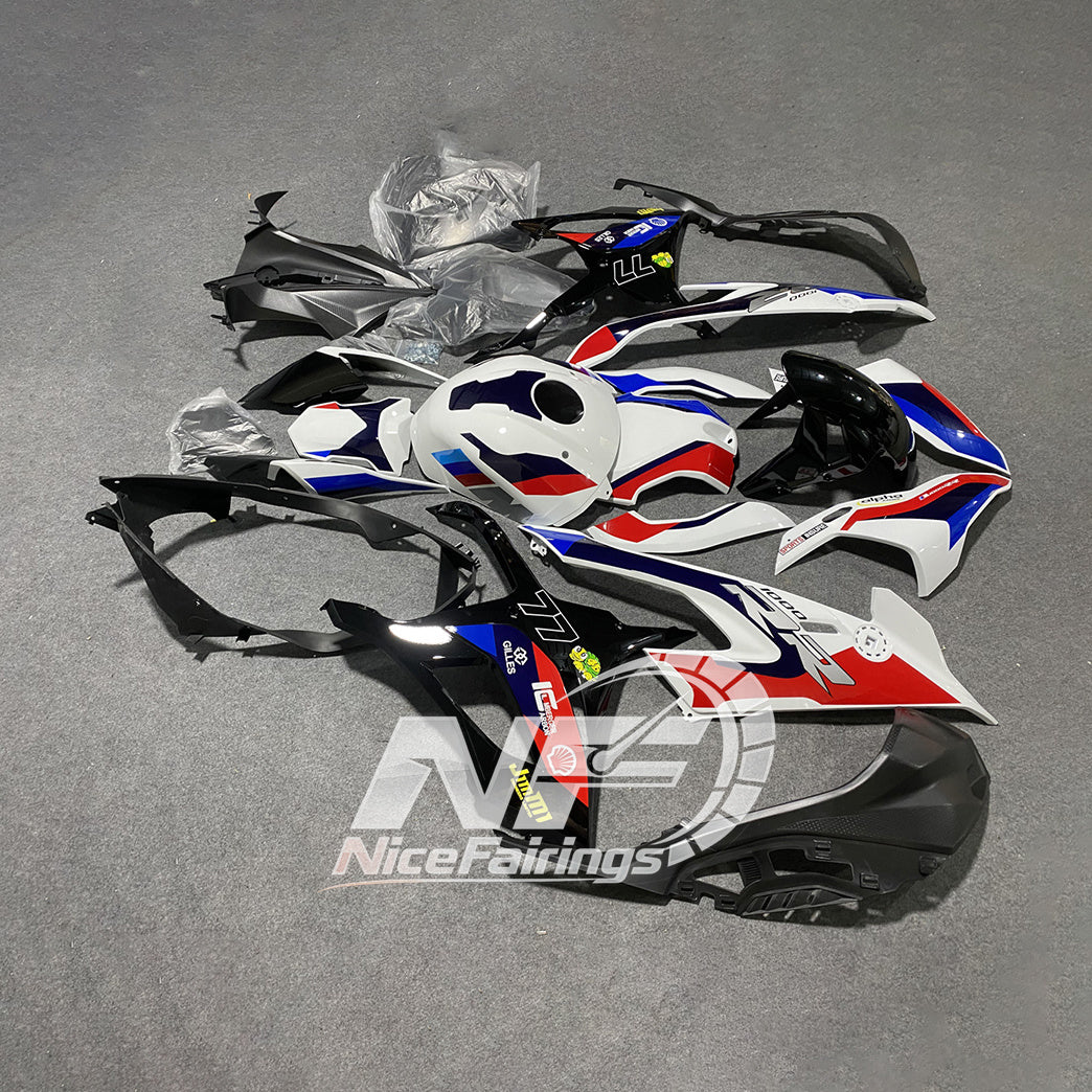 For BMW S1000RR 2019-2022 Orange Black Custom Fairings, ABS Replacement Plastics Full Body Kit | NiceFairings - front angle image