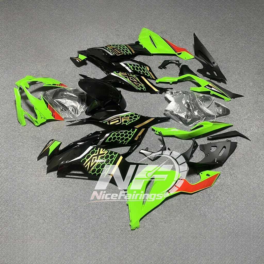 Kawasaki ZX6R 636 2019-2023 ABS Fairing Kit Green Black | NiceFairings - front angle image