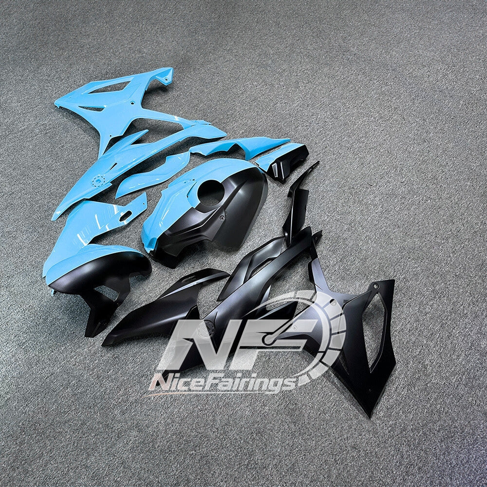 For BMW S1000RR 2019-2022 White Black Sportbike Fairings, Custom ABS Bodywork And Replacement Plastics | NiceFairings - front angle image