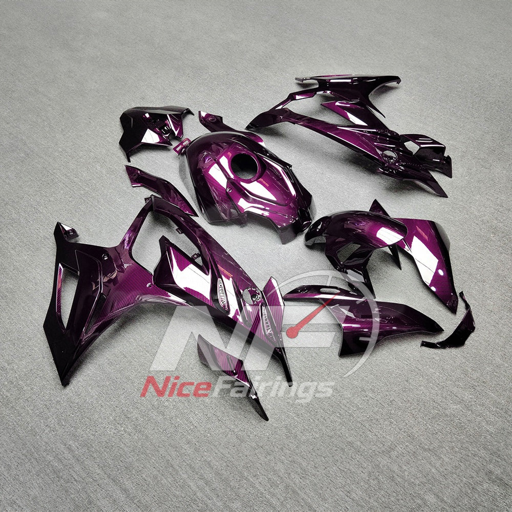For BMW S1000RR 2023-2024 Pink Black Custom Fairings with ABS Sportbike Plastics and Full Body Kit | NiceFairings - front angle image