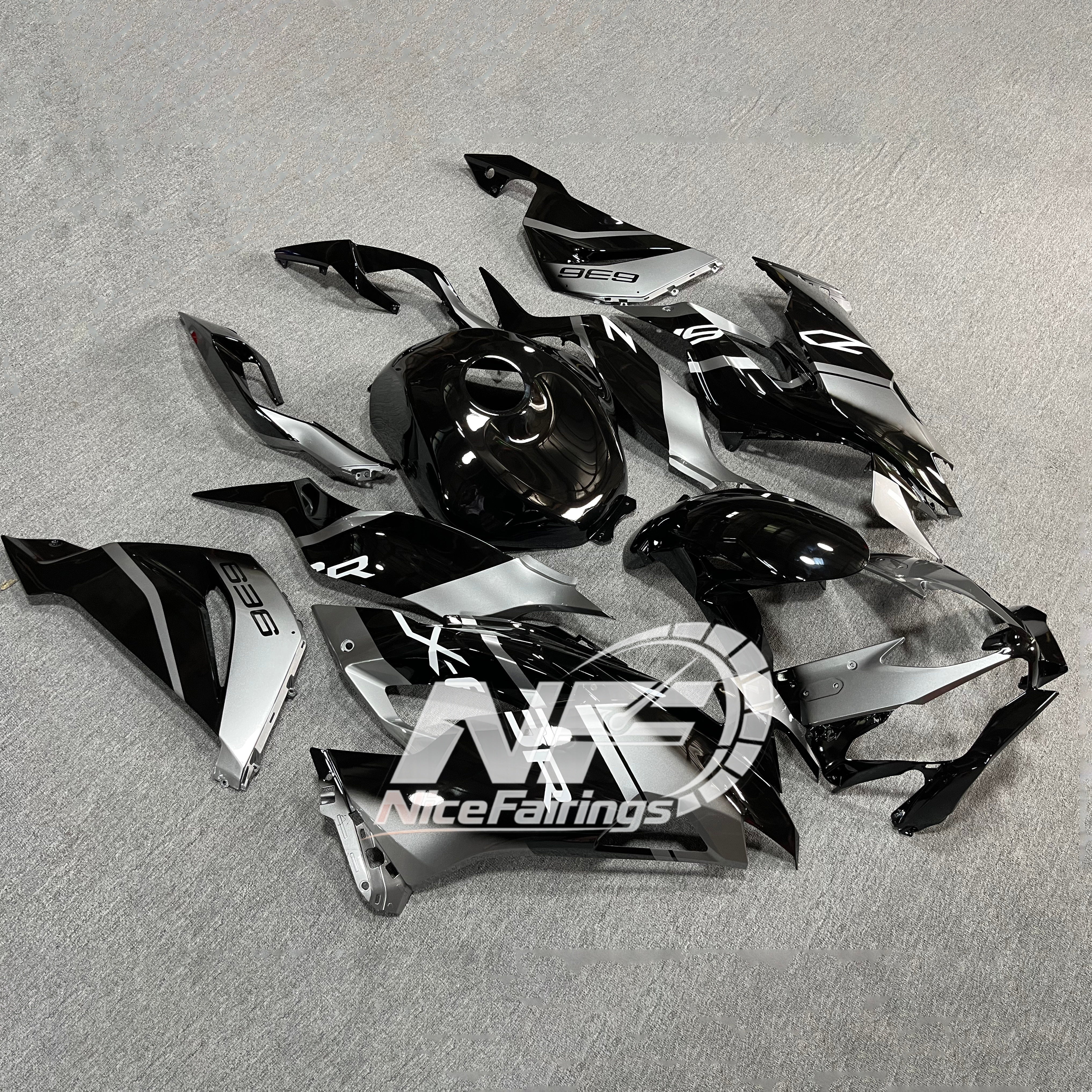 Kawasaki ZX-6R 636 2019-2023 Replacement Fairing Set Matte Black Tank Cover | NiceFairings - front angle image
