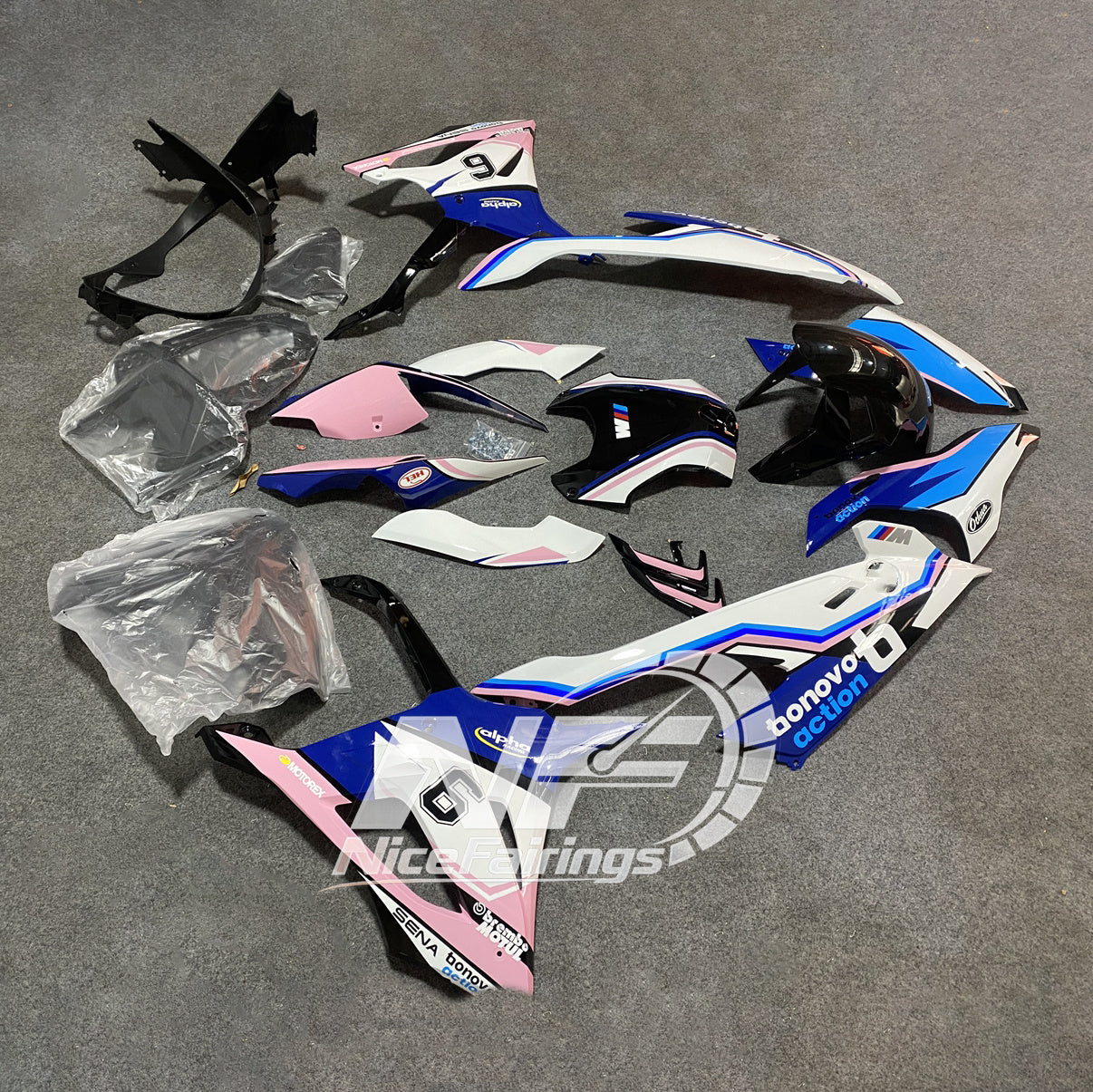 For BMW S1000RR 2019-2022 Grey Blue Motorcycle Fairing Kit, Aftermarket ABS Body Panels | NiceFairings - front angle image