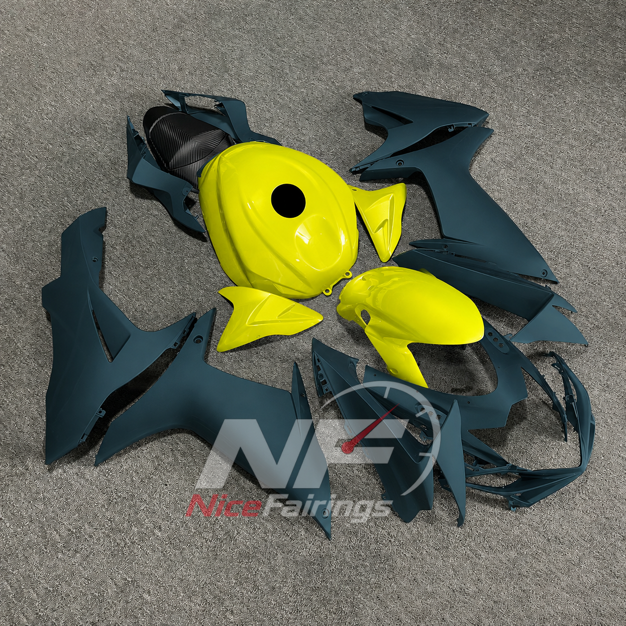 For Suzuki GSX-R600 GSX-R750 K11 2011-2016 Sportbike Fairing Set Black Yellow Custom Painted Plastics | NiceFairings - front angle image