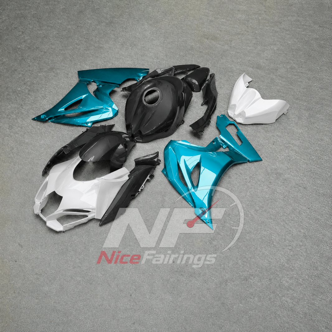 For Suzuki GSXR1000 K17 2017-2026 ABS Fairing Kit Teal Black Painted Bodywork | NiceFairings - front angle image