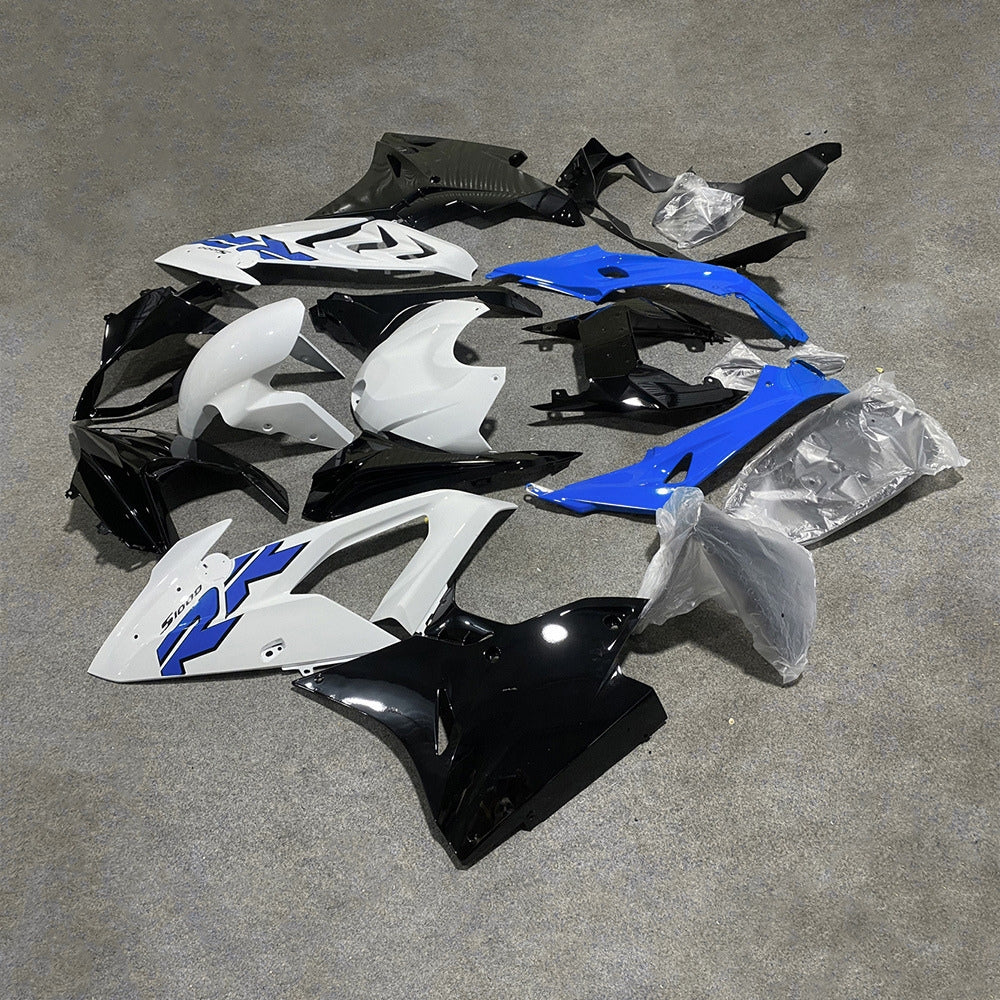 For BMW S1000RR 2017-2018 Blue Silver Standard No Tank Cover Custom Fairings, ABS Replacement Plastics Full Body Kit | NiceFairings - front angle image