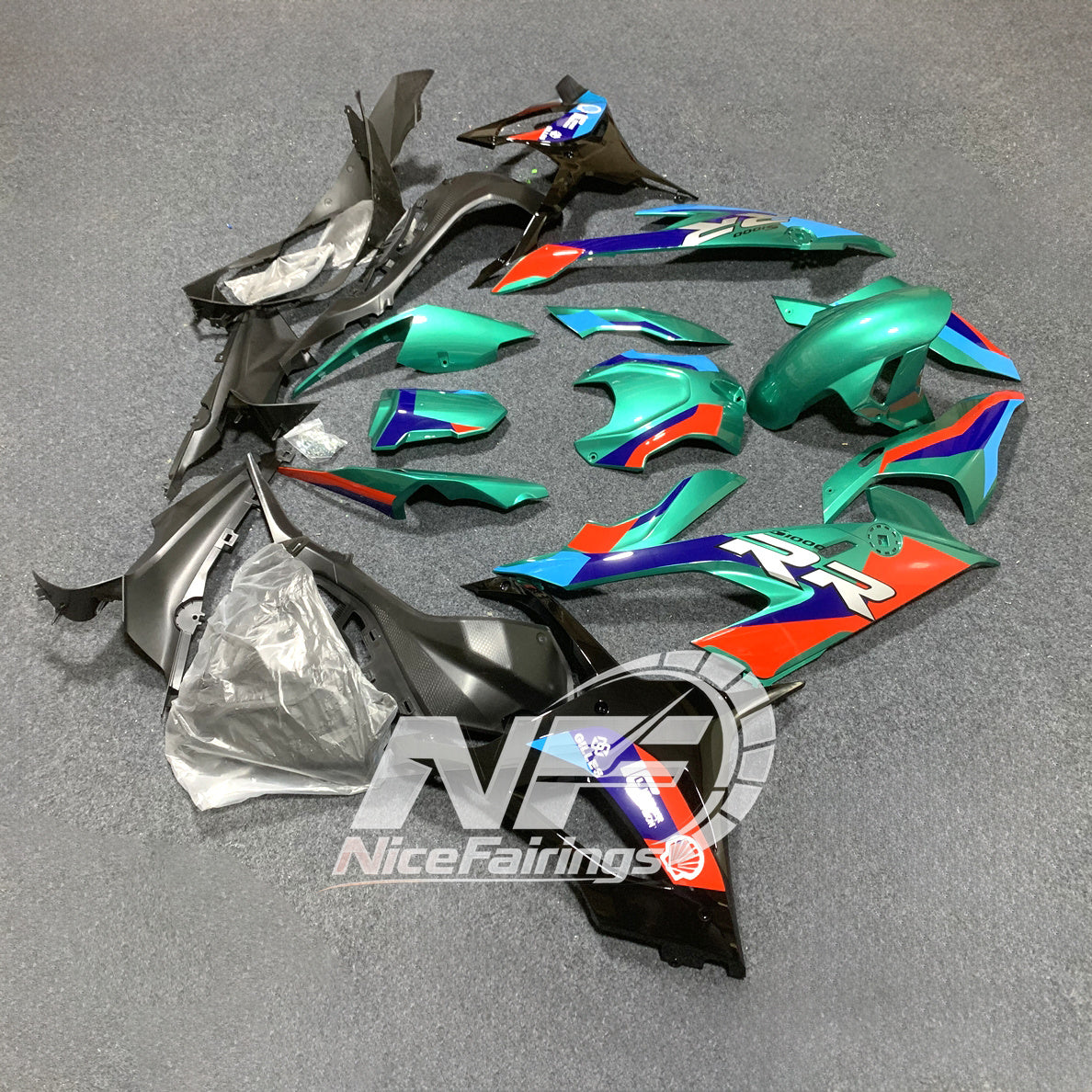 For BMW S1000RR 2019-2022 Orange Black Custom Fairings, ABS Replacement Plastics Full Body Kit | NiceFairings - front angle image