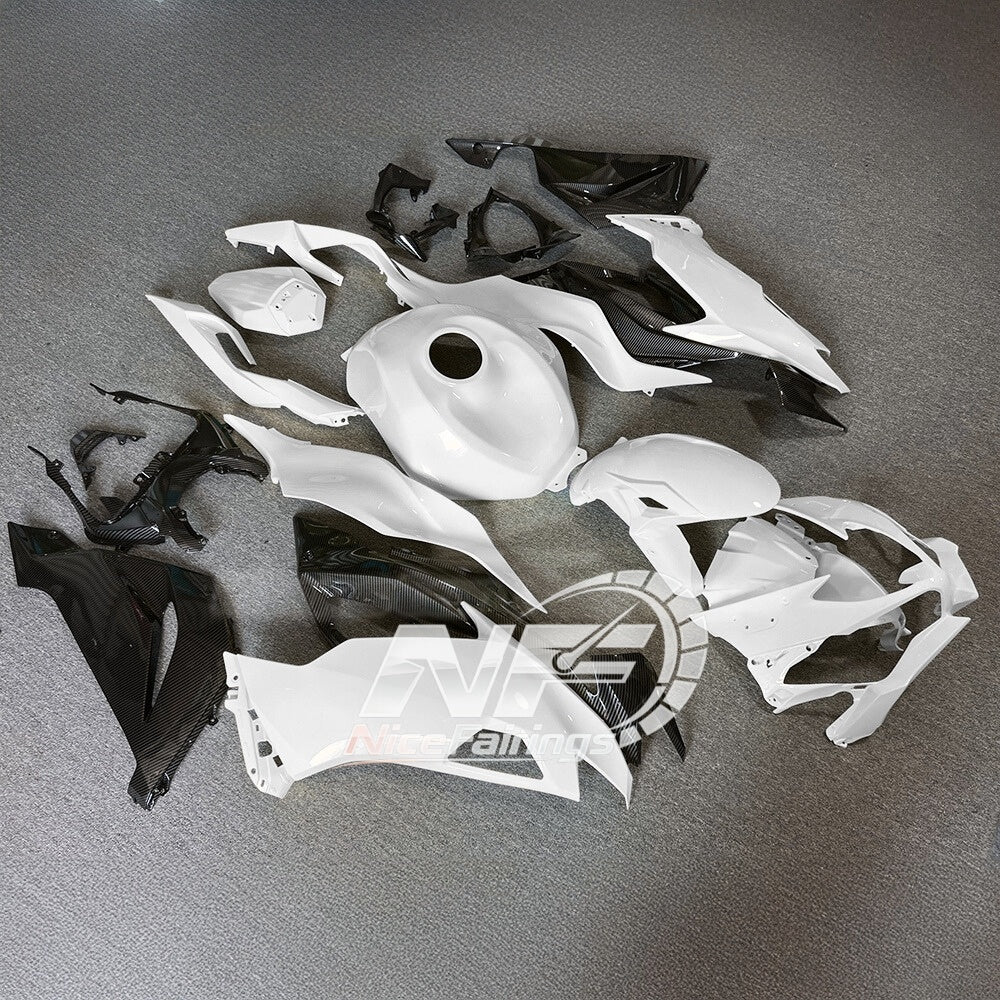 For Kawasaki ZX6R 636 Custom Painted ABS Body Kit White Blue Premium Edition | NiceFairings - front angle image