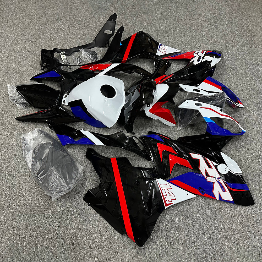 For BMW S1000RR 2017-2018 Blue White Tank Cover Edition ABS Fairing Kit, Custom Painted Motorcycle Bodywork | NiceFairings - front angle image