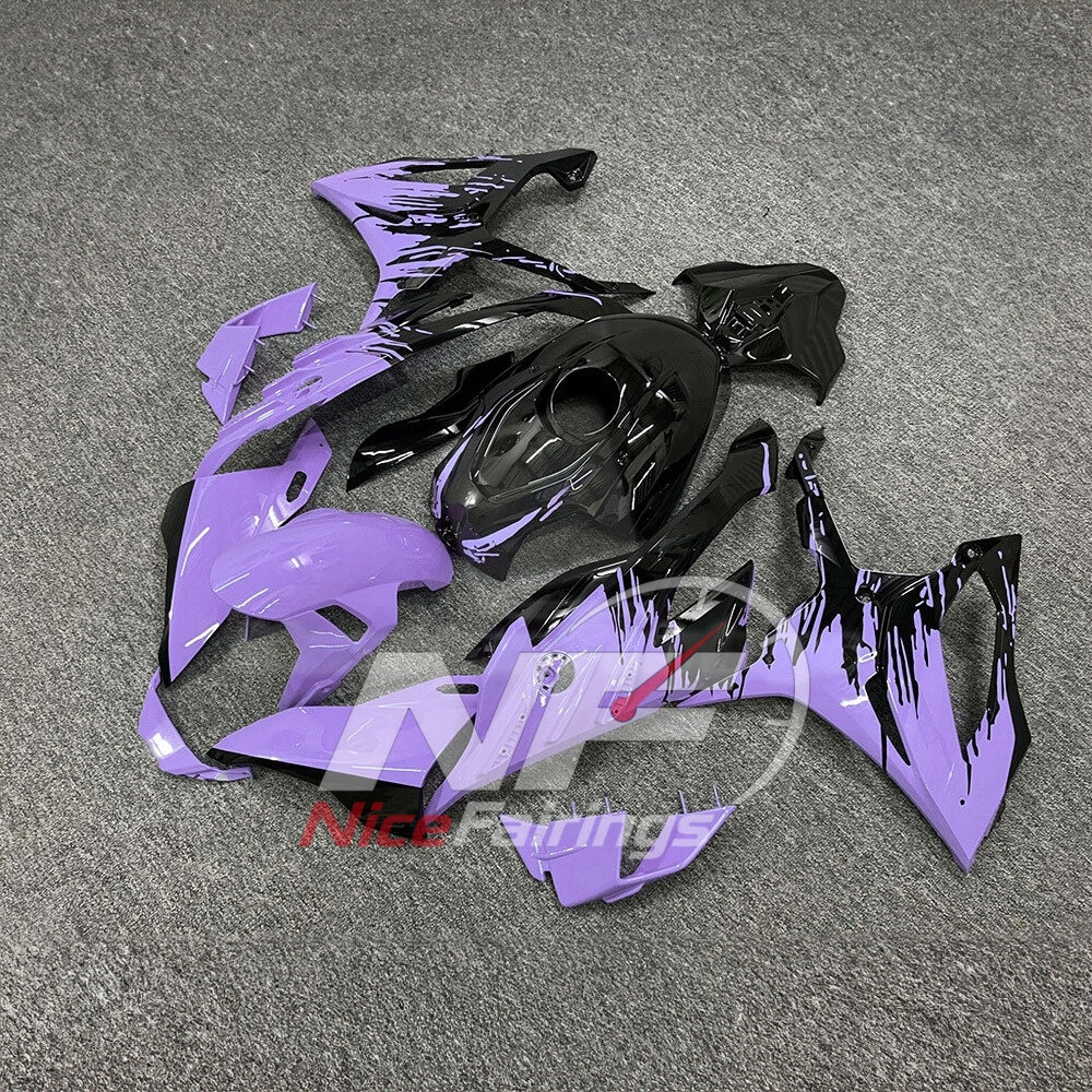 For BMW S1000RR 2023-2024 Purple Black Custom Fairings with ABS Sportbike Plastics and Full Body Kit | NiceFairings - front angle image