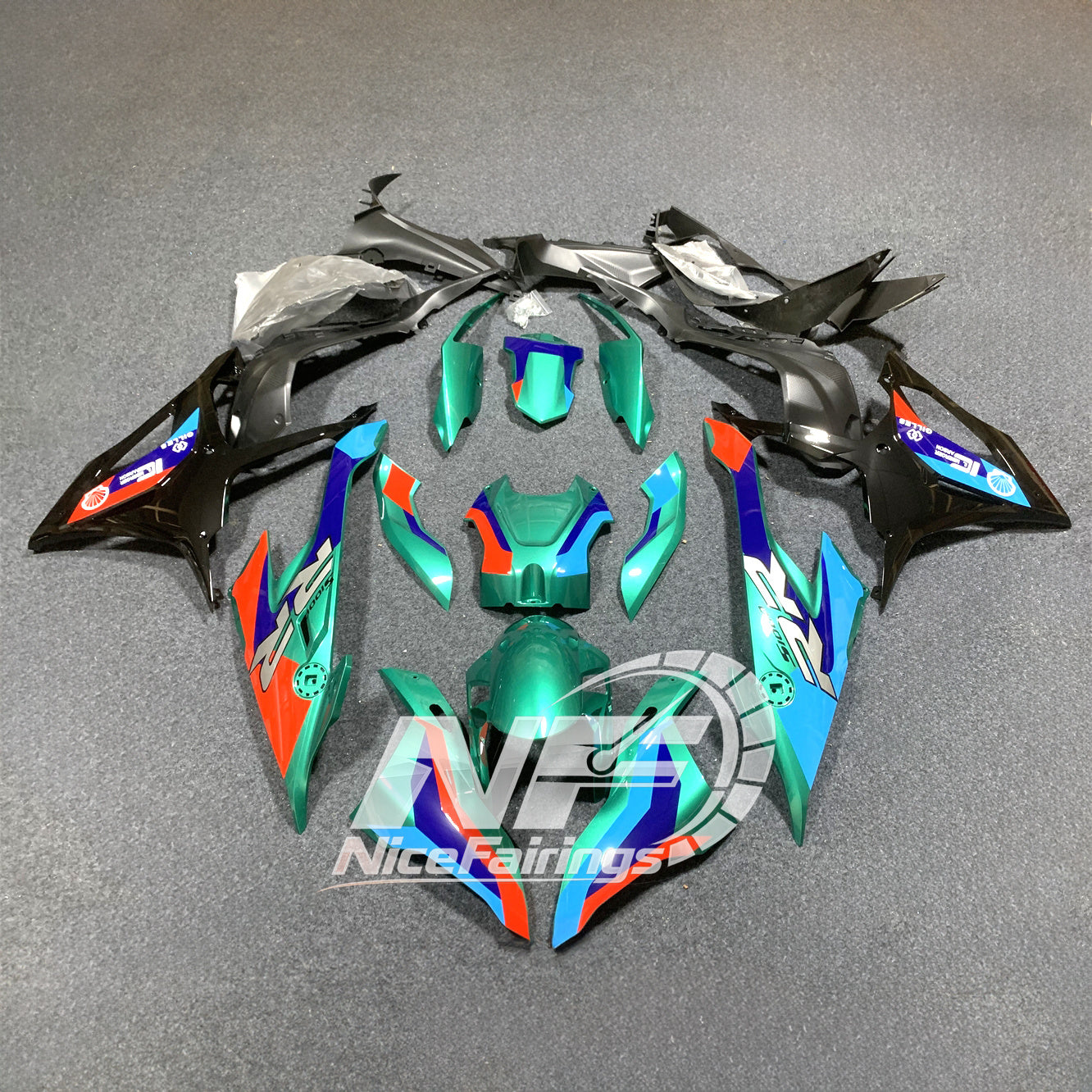 For BMW S1000RR 2019-2022 Orange Black Custom Fairings, ABS Replacement Plastics Full Body Kit | NiceFairings - side angle image