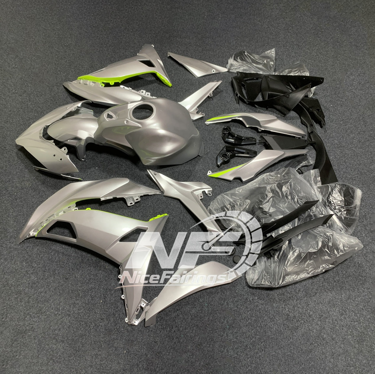 Ninja 650 ER-6F 2017-2019 Replacement Fairing Set graphite grey tank-cover | NiceFairings - side angle image