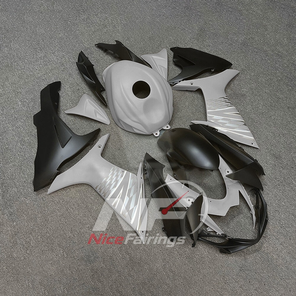 For Suzuki GSX-R600 GSX-R750 K11 2011-2016 Custom Fairings Black White ABS Sportbike Plastics | NiceFairings - side angle image