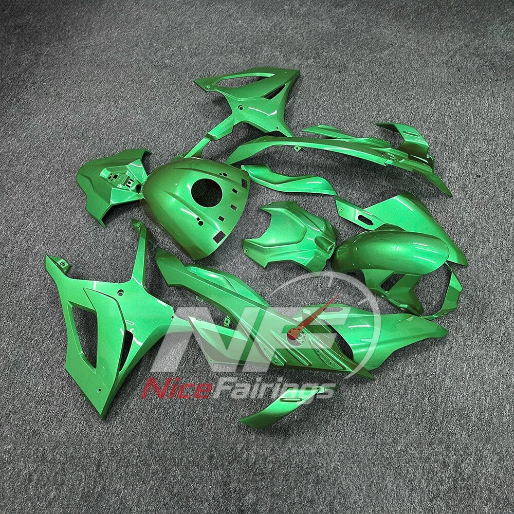 For BMW S1000RR 2023-2024 Green Black Sportbike Fairing Set with Custom Painted Plastics | NiceFairings - side angle image