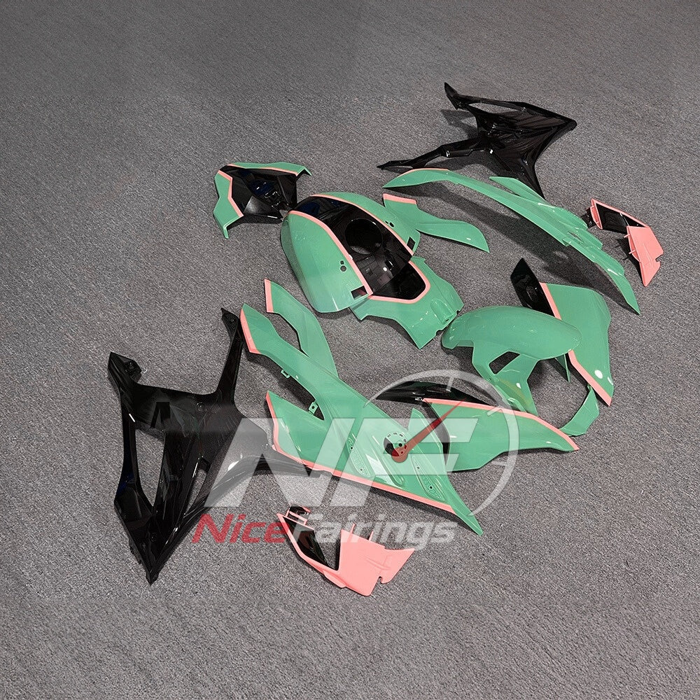 For BMW S1000RR 2023-2024 Green Black ABS Fairing Kit with Painted Bodywork and Replacement Panels | NiceFairings - side angle image