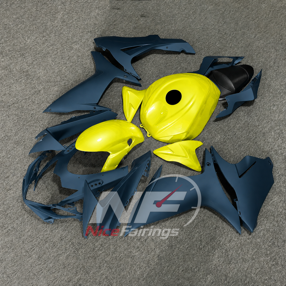 For Suzuki GSX-R600 GSX-R750 K11 2011-2016 Sportbike Fairing Set Black Yellow Custom Painted Plastics | NiceFairings - side angle image