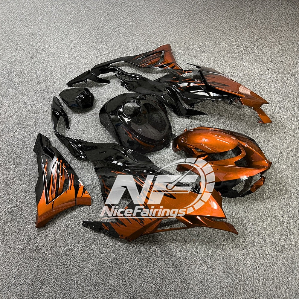 For Kawasaki ZX6R 636 2024-2025 ABS Fairing Kit Orange Black Premium Edition | NiceFairings - side angle image