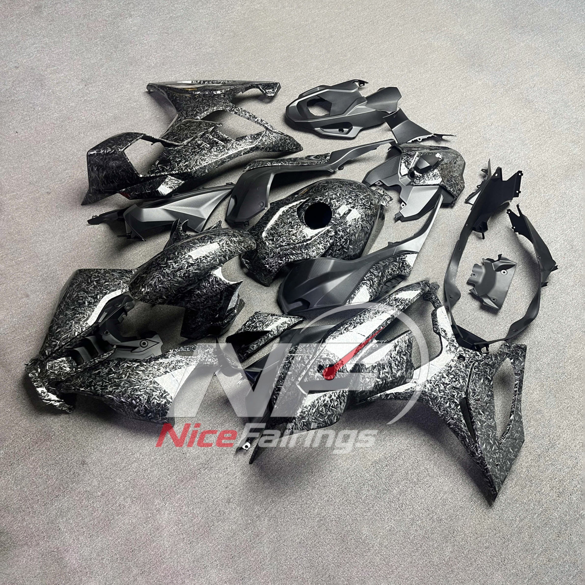 For BMW S1000RR 2025-2026 Red Black ABS Fairing Kit with Painted Bodywork and Replacement Panels | NiceFairings - side angle image
