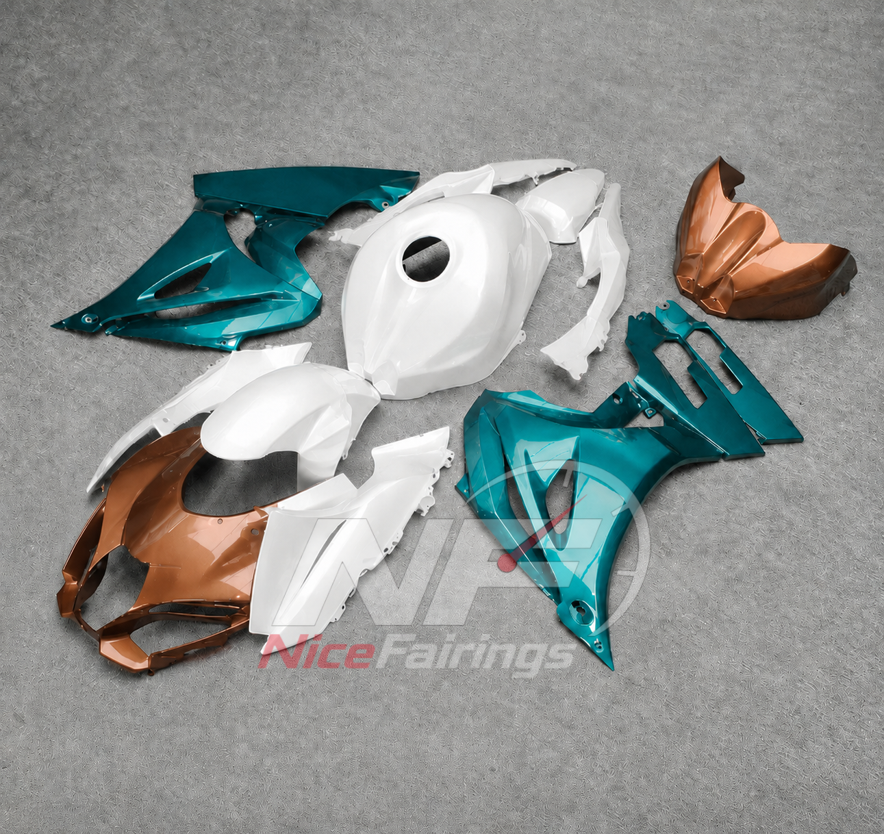 For Suzuki GSXR1000 K17 2017-2026 Motorcycle Fairing Kit Teal Orange Body Panels | NiceFairings - side angle image