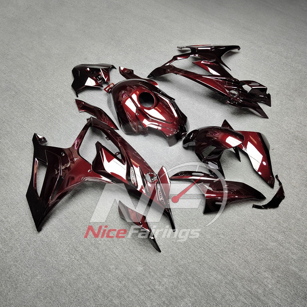 For BMW S1000RR 2023-2024 Red Black Sportbike Fairing Set with Custom Painted Plastics | NiceFairings - side angle image