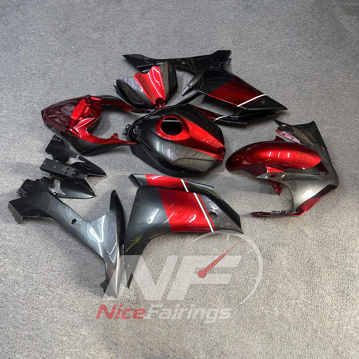 Motorcycle ABS Fairing Kit Fits YAMAHA YZF-R1 RN19 2007-2008 - Red Carbon-Style | NiceFairings - side angle image