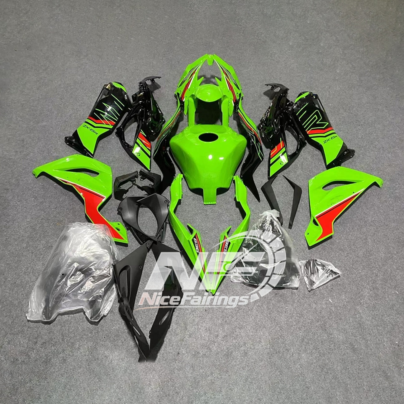 ZX6R 636 2019-2023 Painted Motorcycle Bodywork Grey Red Tank Cover | NiceFairings - side angle image
