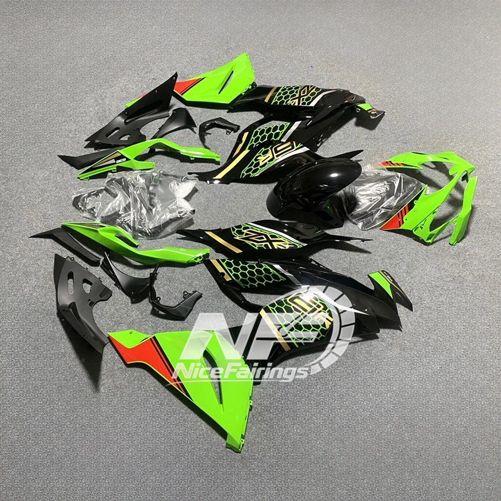 Kawasaki ZX6R 636 2019-2023 ABS Fairing Kit Green Black | NiceFairings - side angle image