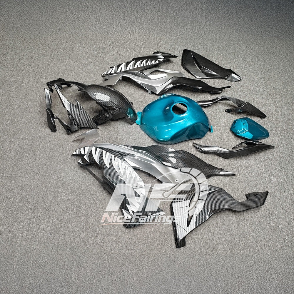 For Kawasaki Ninja ZX-6R 636 2019-2023 Custom Fairings White Blue Signature Edition | NiceFairings - side angle image