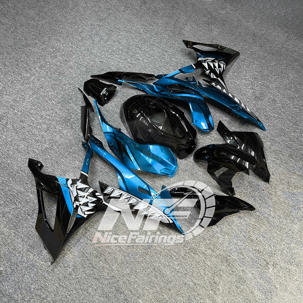 For BMW S1000RR 2019-2022 Blue Silver Premium Edition Sportbike Fairings, Custom ABS Bodywork And Replacement Plastics | NiceFairings - side angle image