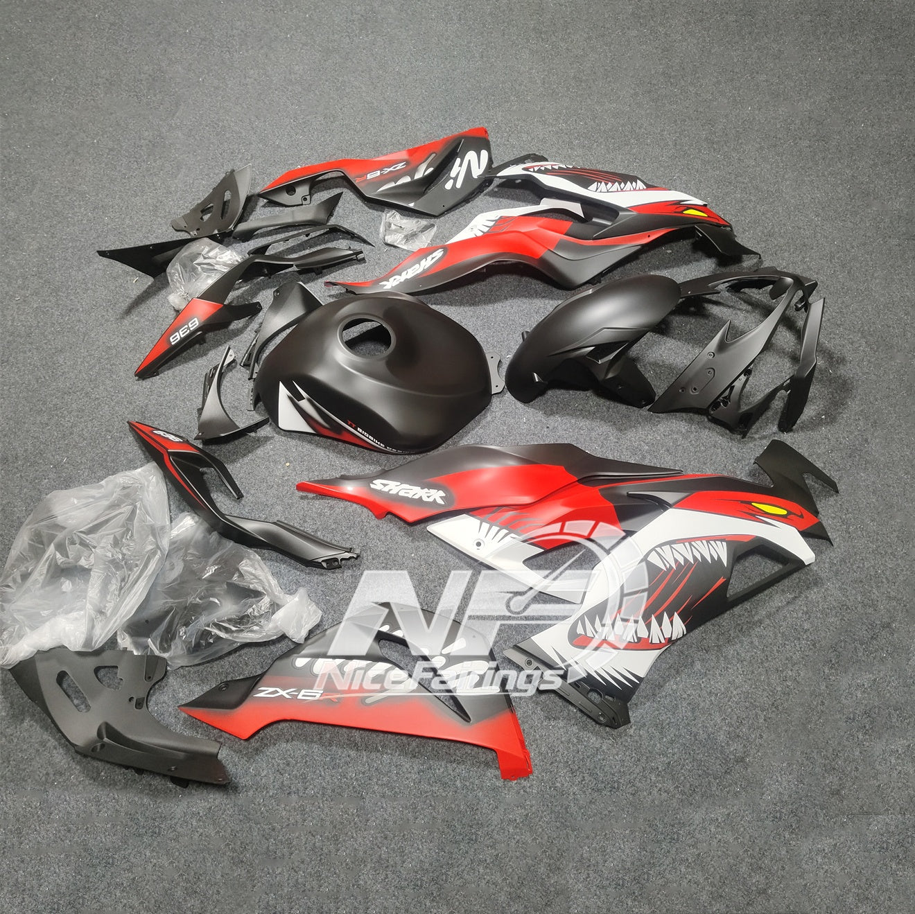 Kawasaki ZX6R 636 Custom Painted ABS Body Kit Race Replica Tank Cover | NiceFairings - side angle image