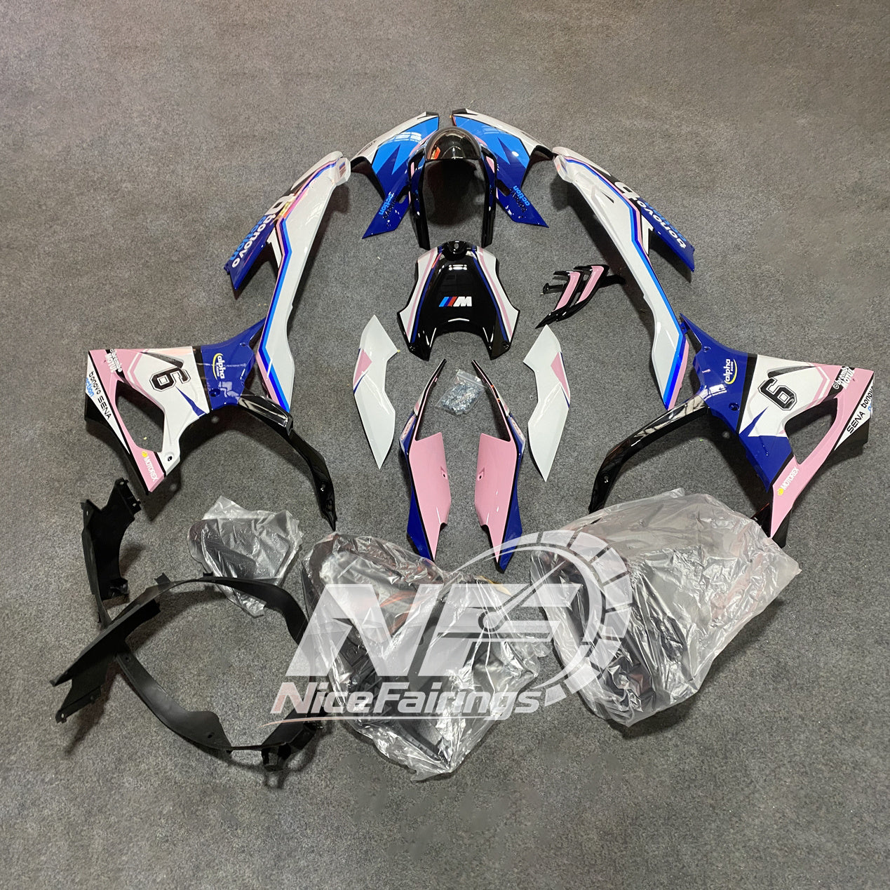 For BMW S1000RR 2019-2022 Grey Blue Motorcycle Fairing Kit, Aftermarket ABS Body Panels | NiceFairings - side angle image