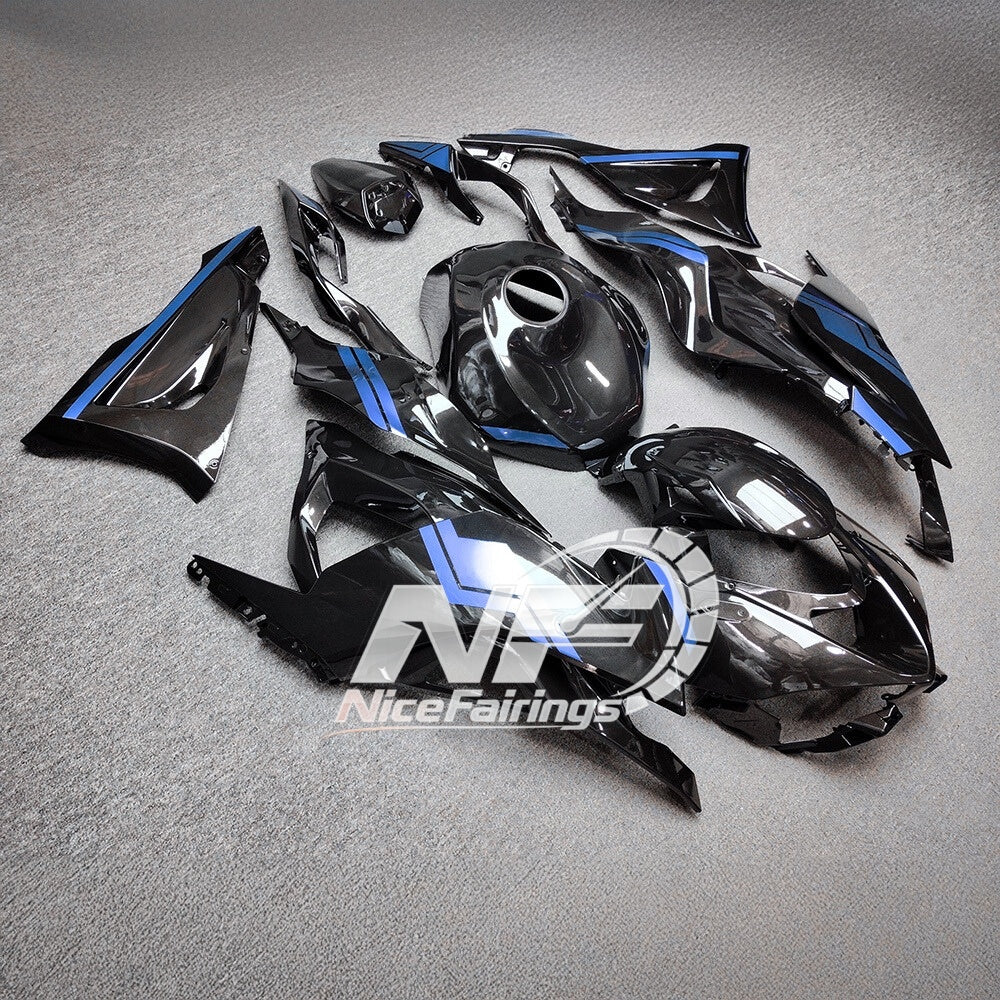 For Kawasaki ZX6R 636 Custom Painted ABS Body Kit White Blue Tank Cover | NiceFairings - side angle image