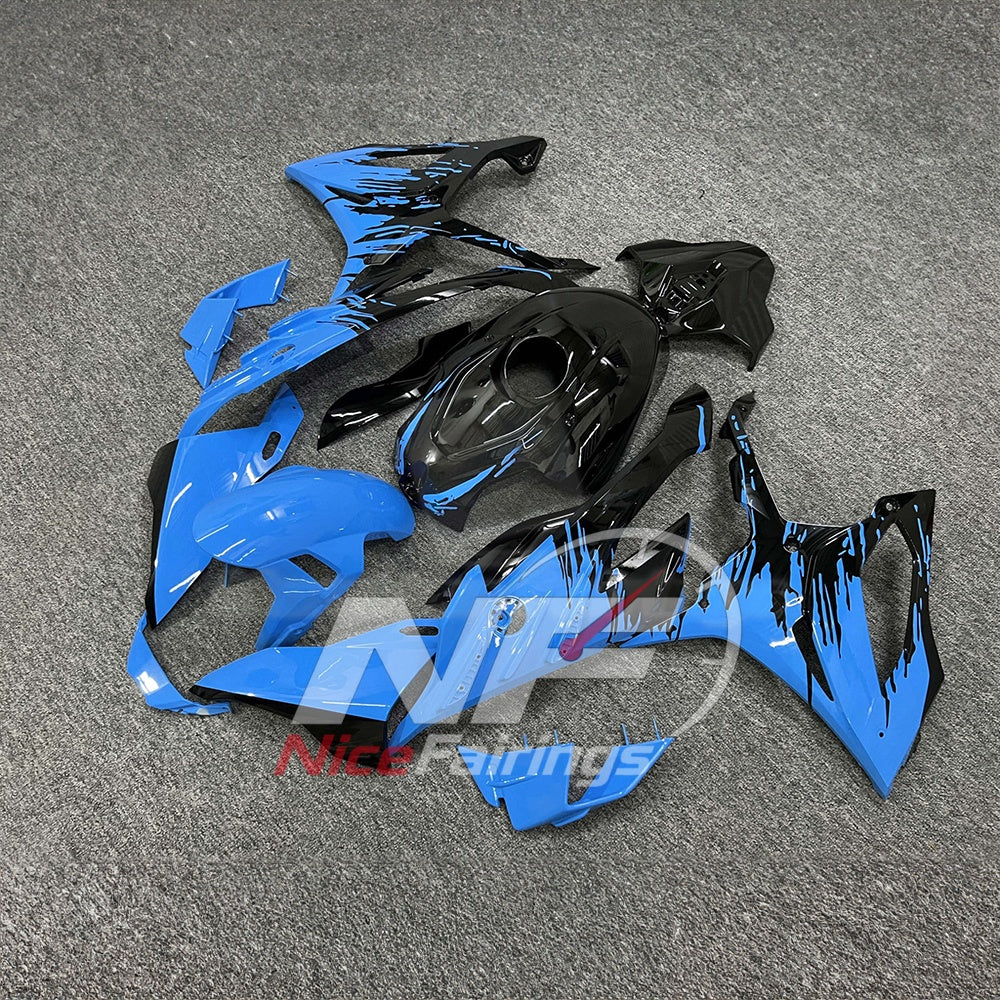 For BMW S1000RR 2023-2024 Blue Black Motorcycle Fairing Kit with Aftermarket Body Panels | NiceFairings - side angle image