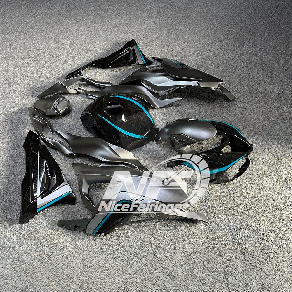 For Kawasaki ZX6R 636 Custom Painted ABS Body Kit White Blue Tank Cover | NiceFairings - rear angle image