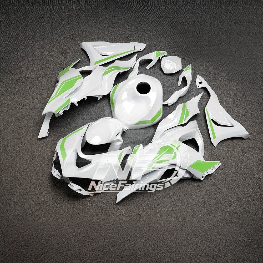 For Kawasaki ZX-6R 636 2024-2025 Replacement Fairing Set White Blue Tank Cover | NiceFairings - rear angle image