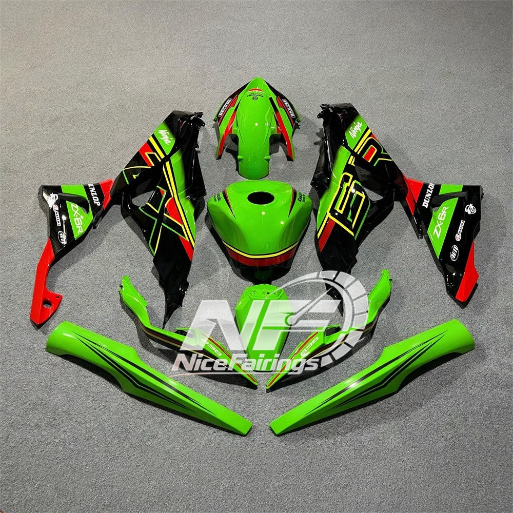 For Kawasaki ZX6R 636 2024-2025 ABS Fairing Kit Green Black Tank Cover | NiceFairings - rear angle image