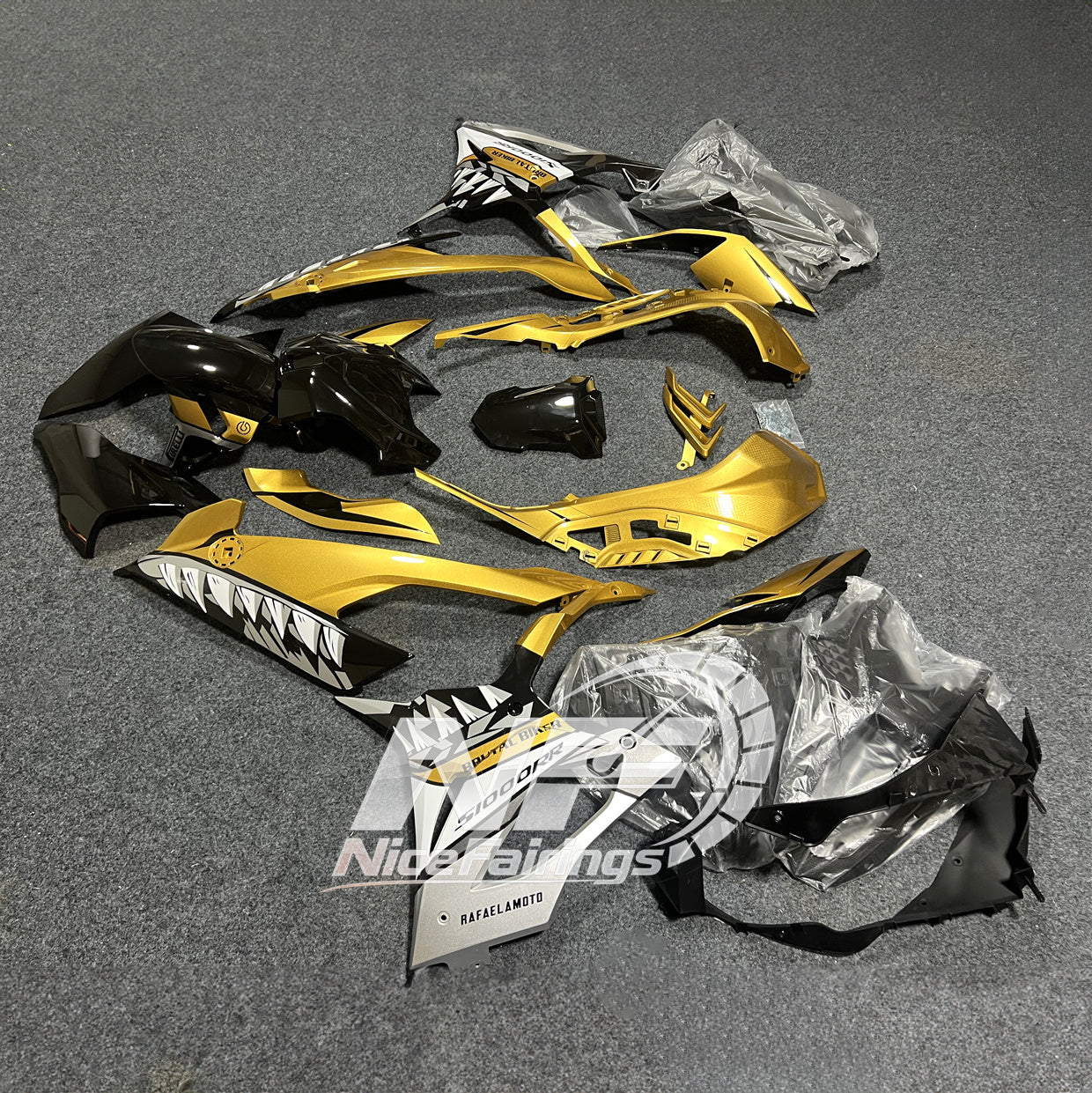 For BMW S1000RR 2019-2022 Carbon Look Full Fairing Kit, Painted ABS Motorcycle Plastics | NiceFairings - rear angle image