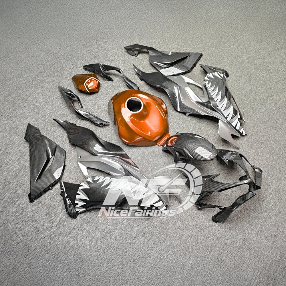 For Kawasaki ZX6R 636 2019-2023 ABS Fairing Kit Orange Black Signature Edition | NiceFairings - rear angle image