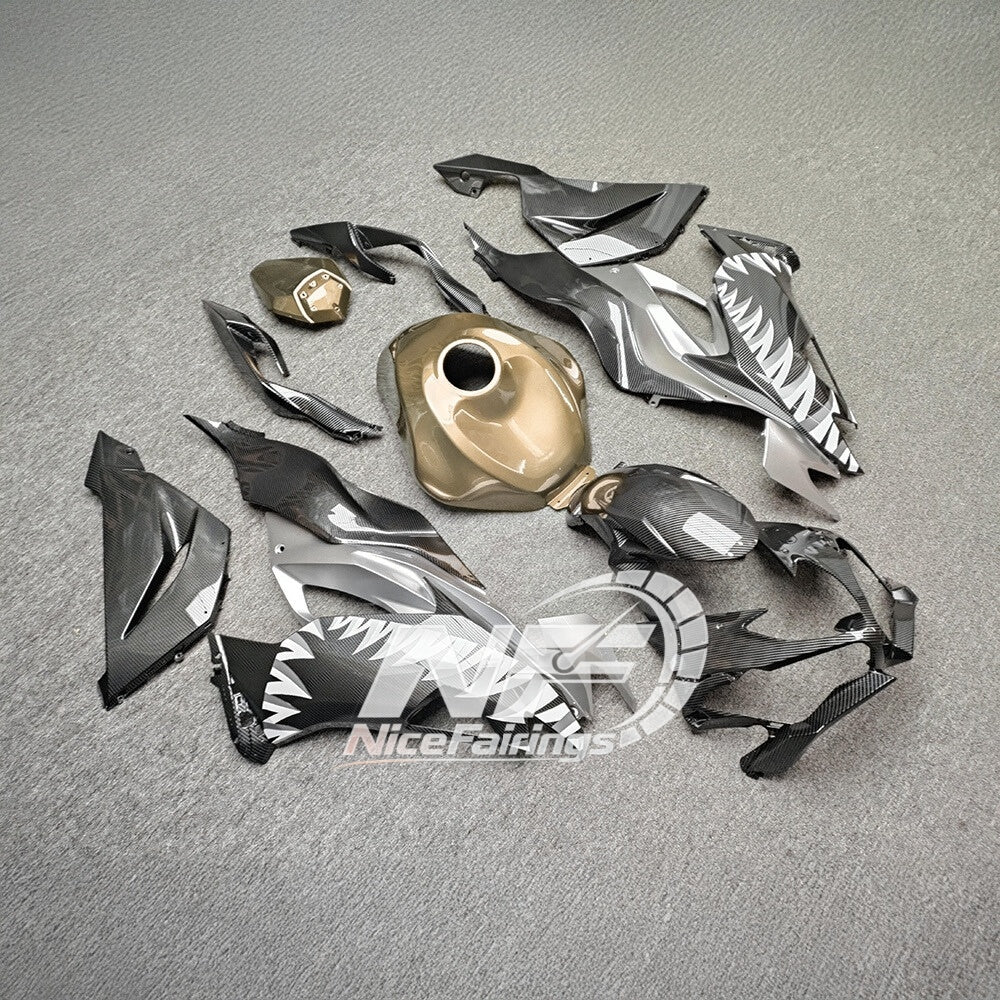 For Kawasaki ZX6R 636 2019-2023 Painted Motorcycle Bodywork Grey Red Signature Edition | NiceFairings - rear angle image