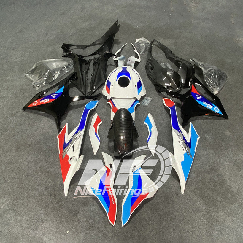 For BMW S1000RR 2019-2022 Blue White Tank Cover ABS Fairing Kit, Custom Painted Motorcycle Bodywork | NiceFairings - paint design NO.4 option image
