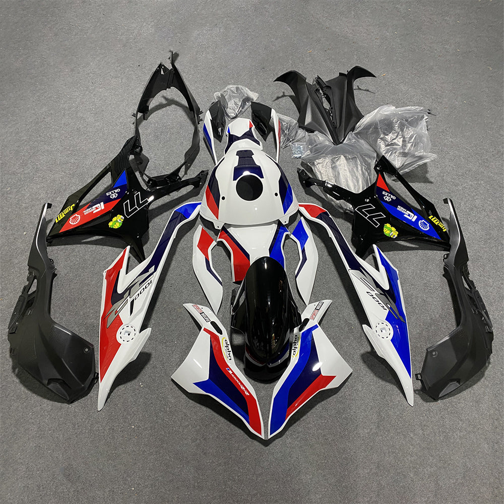 For BMW S1000RR 2019-2022 Blue White Tank Cover ABS Fairing Kit, Custom Painted Motorcycle Bodywork | NiceFairings - paint design NO.8 option image