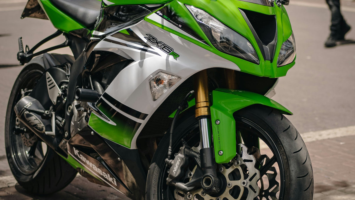 Green Kawasaki Ninja ZX-6R sport motorcycle with full aerodynamic fairings
